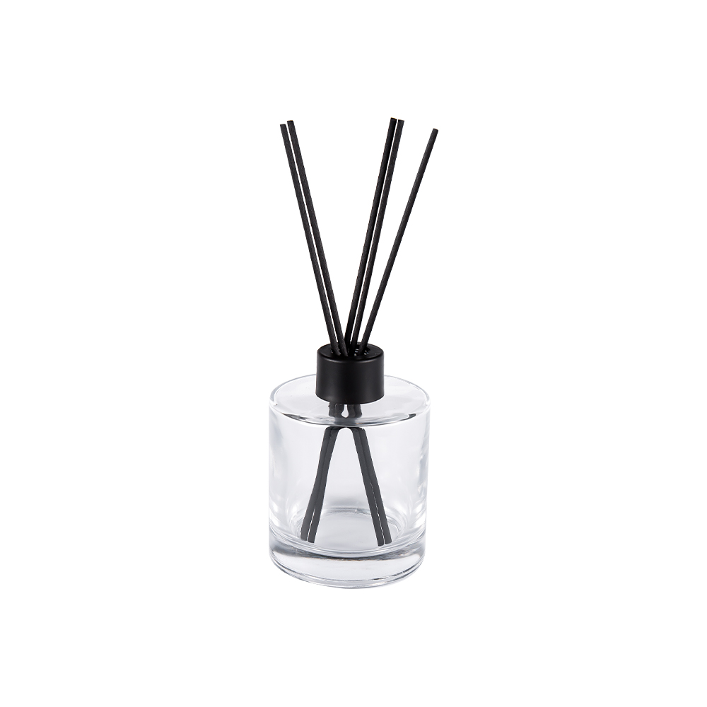 HJ-RX2109 円筒形フリントガラスディフューザーボトルプラスチックアルミキャップカラーファイバーステッカー