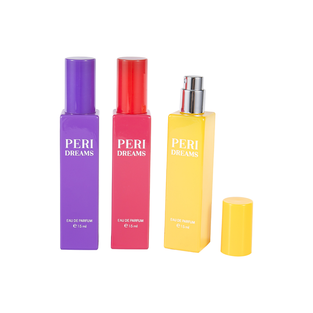 GC4421-WJ2369B 15 ML ミニ容量は円筒 PP キャップが付いている長方形のガラス香水瓶をコーティングしました