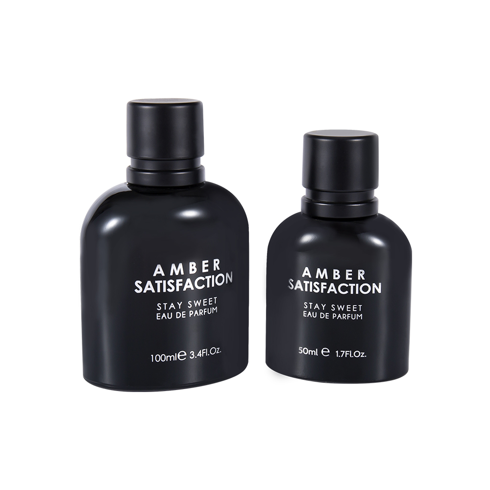 GC3849-WJ176 50 ミリリットルカラーコーティングされた明るい黒プリントガラス香水瓶 ABS PP プラスチックキャップ