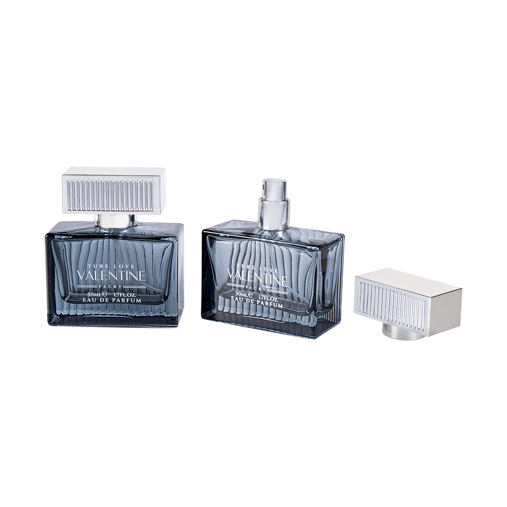 KY1111-WJ2092 50ML 垂直ストライプガラス香水瓶 UV ABS プラスチックカバーストライプ